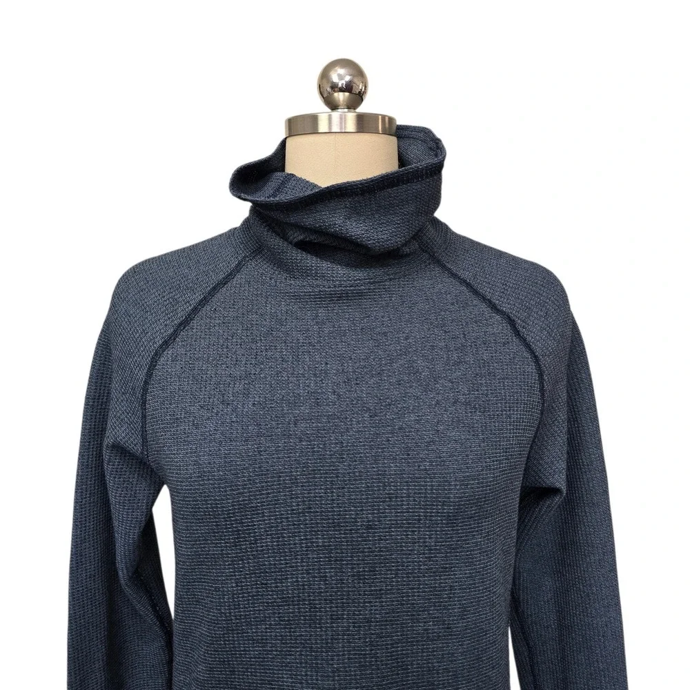Kuhl Womens Funnel Neck Pullover‎ Navy Blue Waffle Knit Raglan Top Size Medium